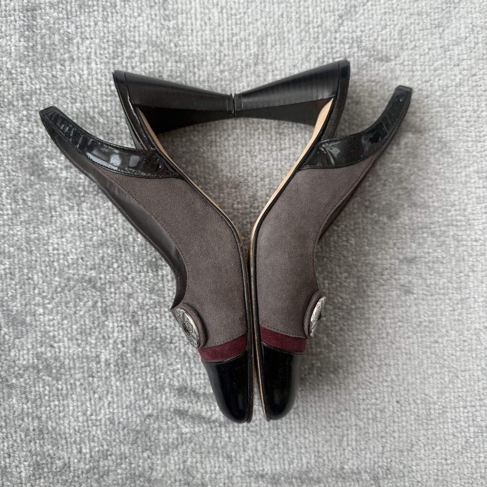 Brighton Shoes Womens Size 7.5 Leather Suede Slingback Heels Made in Italy - Picture 9 of 14